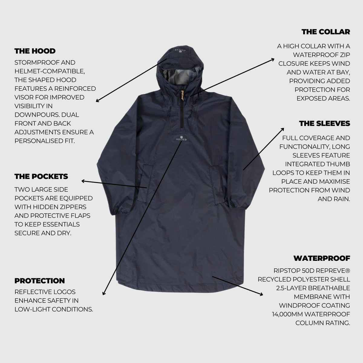 VOITED Rain Poncho 2.0 - Graphite Rainwear VOITED 