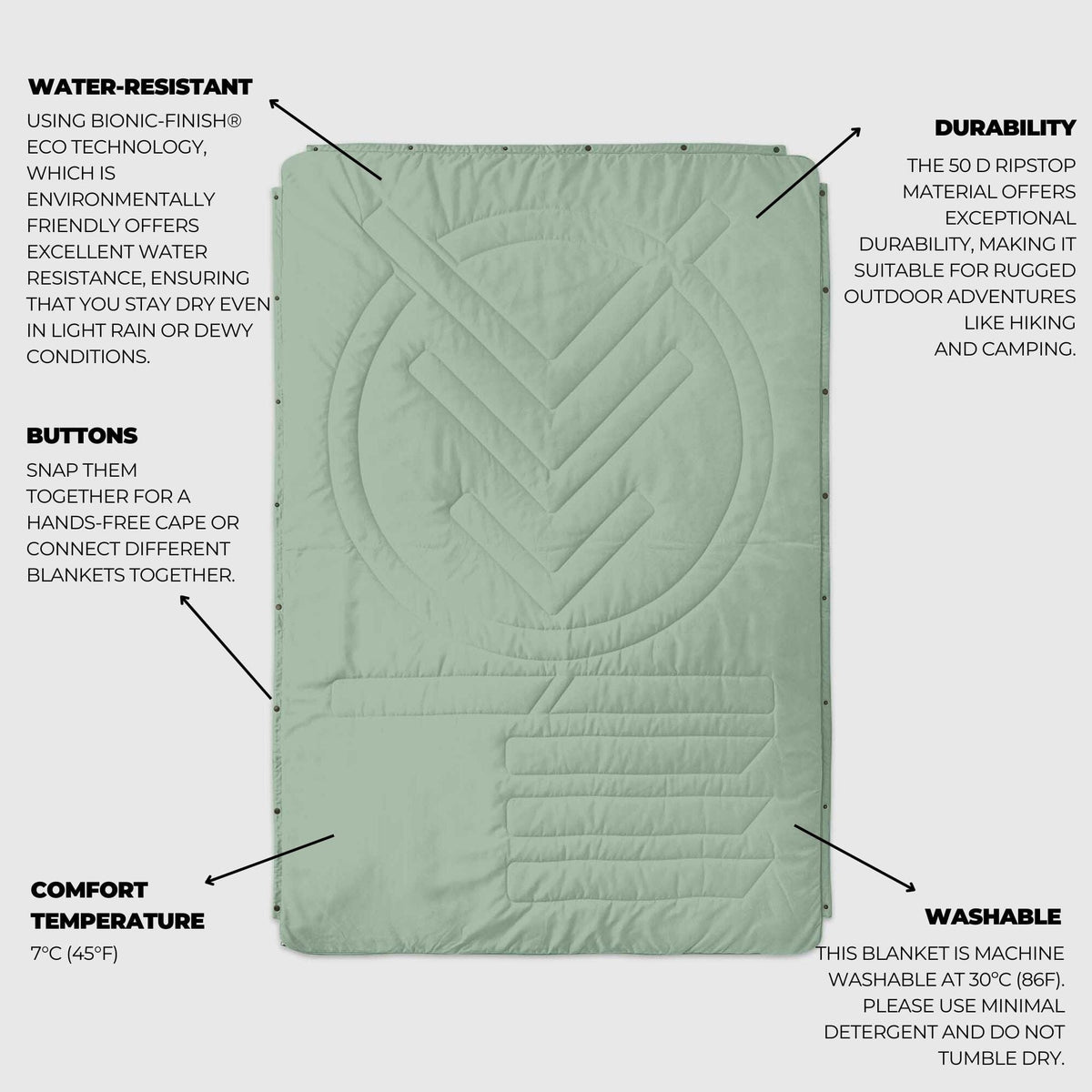 VOITED CloudTouch® Indoor/Outdoor Camping Blanket - Cameo Green Blankets VOITED 