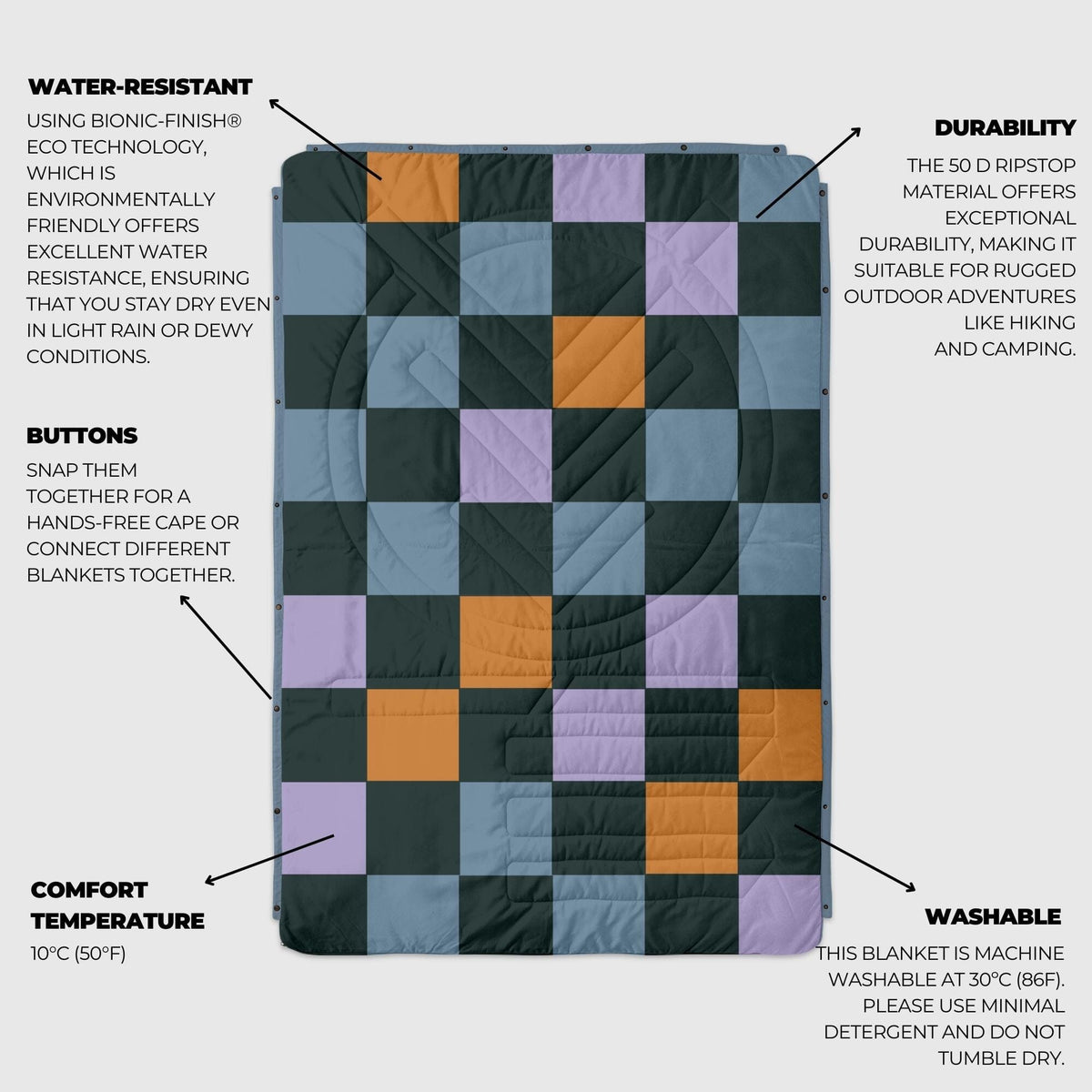 VOITED Mini Traveler Indoor / Outdoor Camping Blanket - Cheeckers Blankets VOITED 