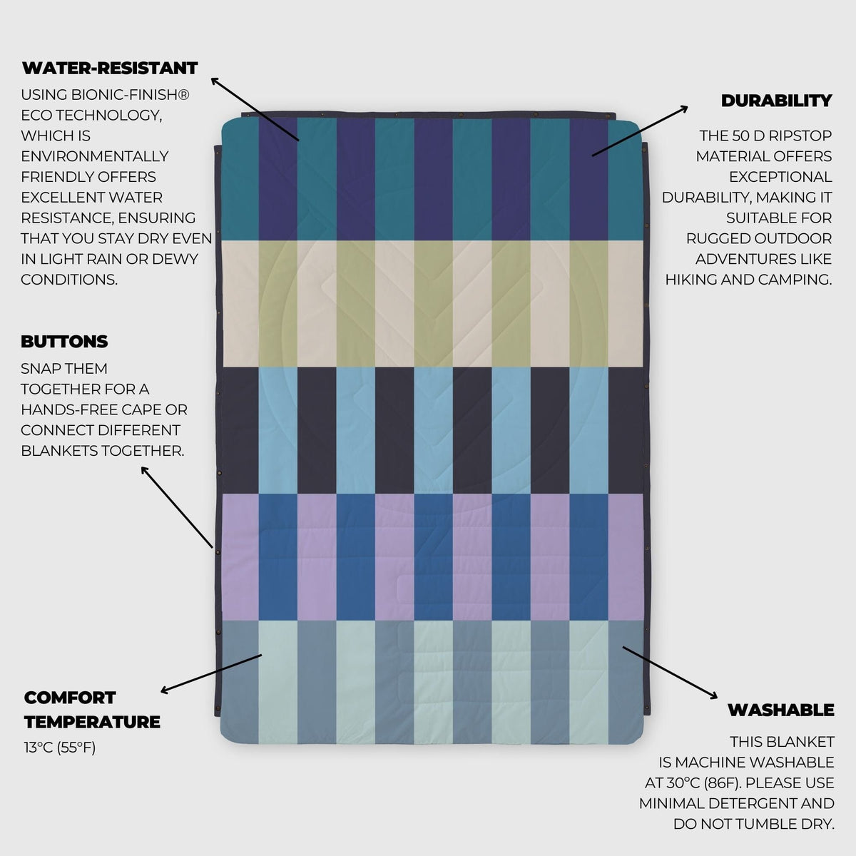 VOITED Recycled Ripstop Outdoor Camping Blanket - Azure Blankets VOITED 