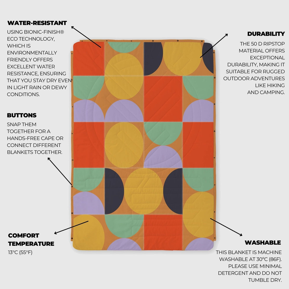 VOITED Recycled Ripstop Outdoor Camping Blanket - Blushing Peach/Sundial Blankets VOITED 