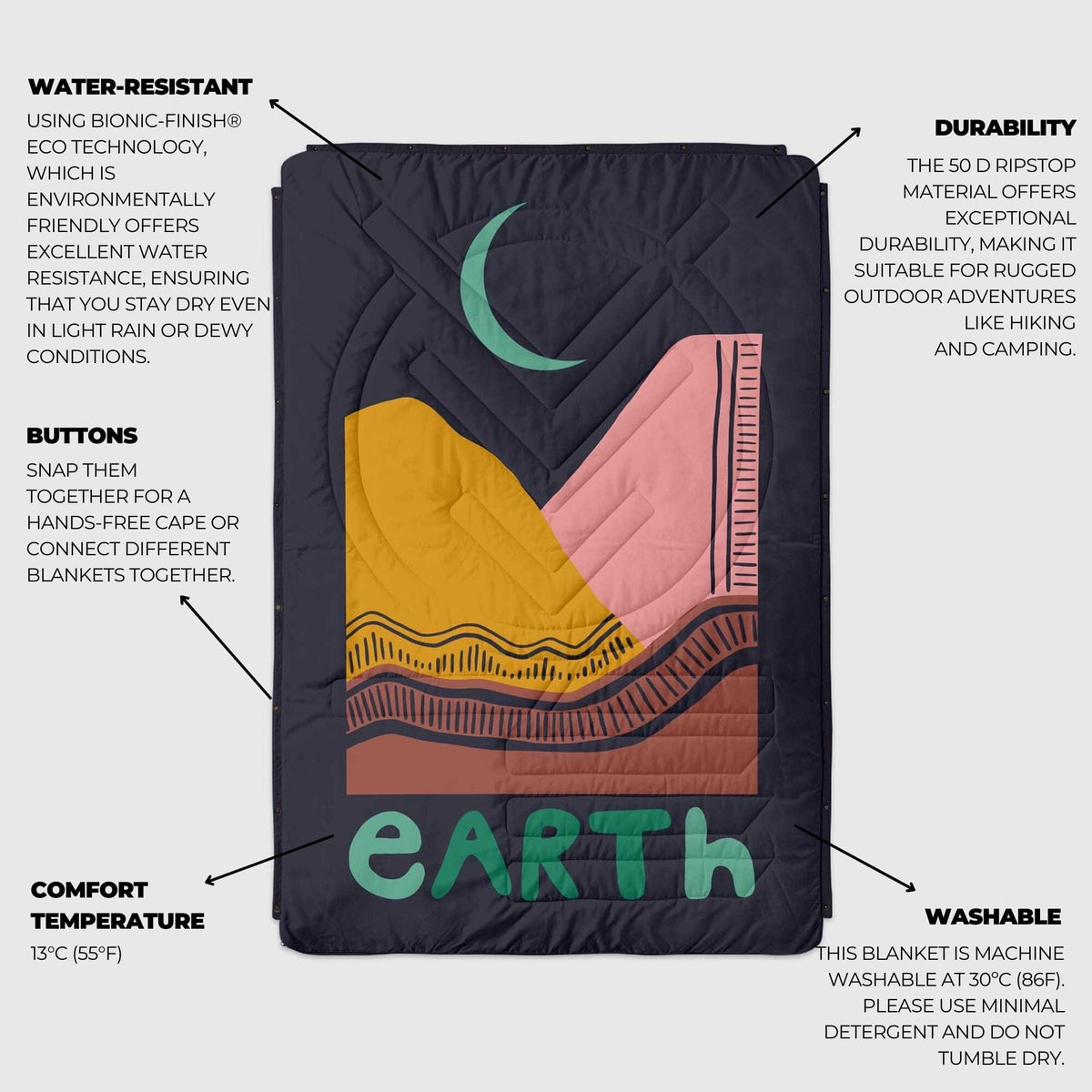 VOITED Recycled Ripstop Outdoor Camping Blanket - Earth Blankets VOITED 