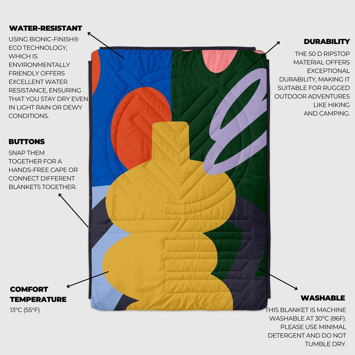 VOITED Recycled Ripstop Outdoor Camping Blanket - Out The Window/Graphite Blankets VOITED 