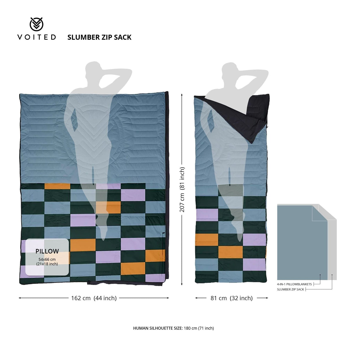 Voited Slumber Zip Sack Blanket - Blue Steel / Graphite Blankets VOITED EU 