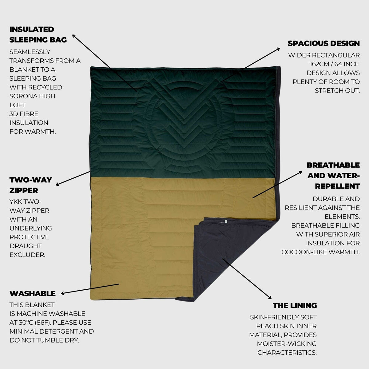 VOITED Slumber Zip Sack Blanket - Green Gabels / Dusty Sand Blankets VOITED EU 