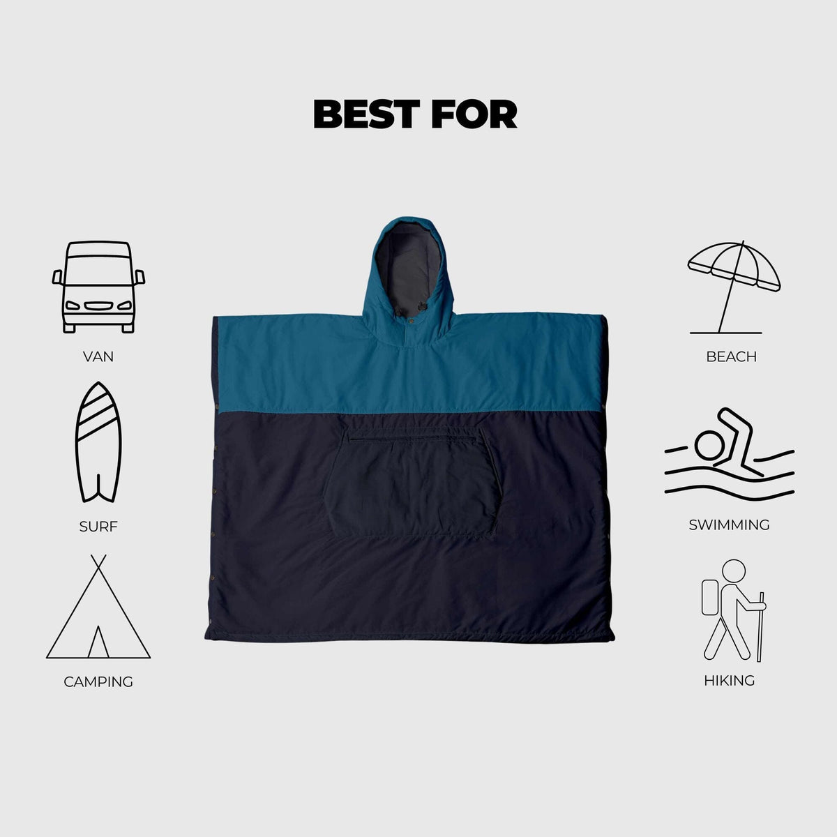 VOITED Trooper Outdoor Premium Poncho-Blanket - Blue Steel / Graphite Blankets VOITED EU 