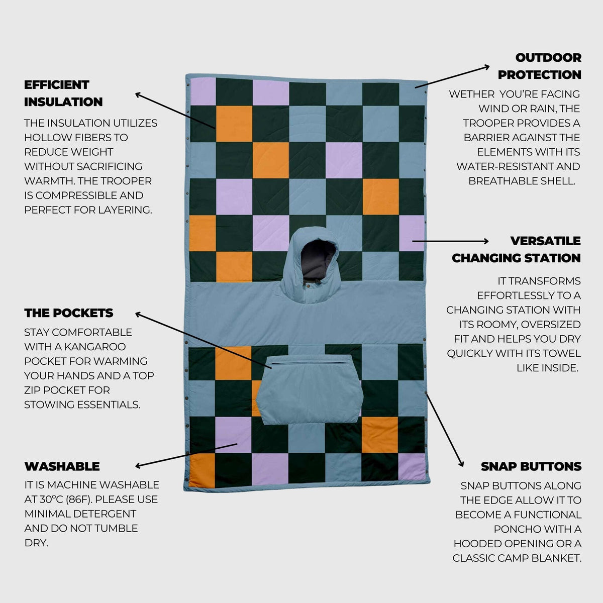 VOITED Trooper Outdoor Premium Poncho-Blanket - Cheeckers Blankets VOITED EU 