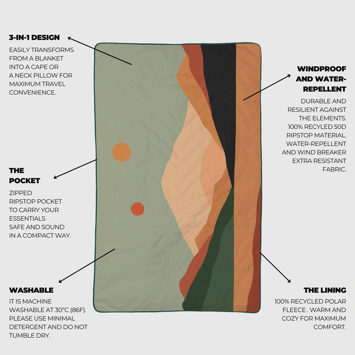 VOITED NeckPack Travel Blanket - Jasper Blankets VOITED 
