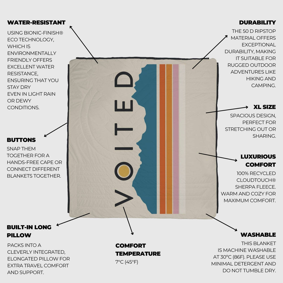 VOITED Queen CloudTouch® Indoor/Outdoor Camping Blanket - Snowy Peak Blankets VOITED 
